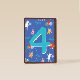 Verjaardagskaart 4 jaar dieren