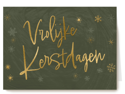 kerstkaart met gouden tekst op groene achtergrond