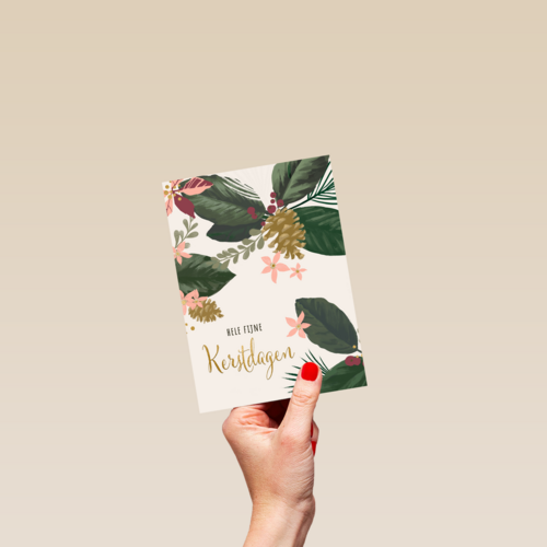 Kerstkaart fijne feestdagen kerstbloemen