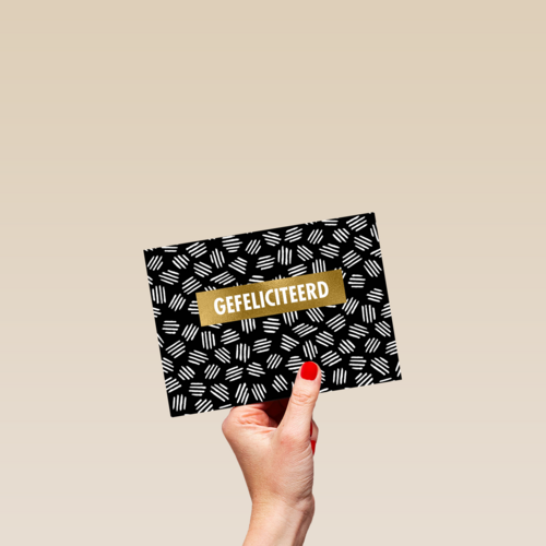 Gefeliciteerdkaart grafisch met streepjes zwart wit goud