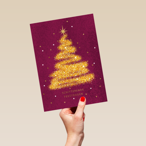 kerstkaart klassiek gouden kerstboom