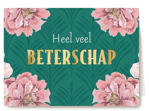 beterschap kaart groen met bloemen