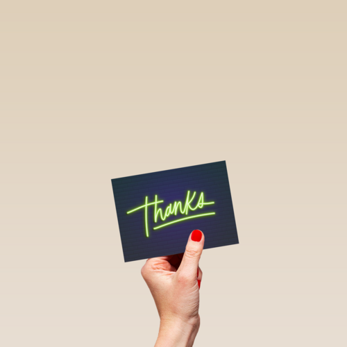 bedankt kaart thanks in neon letters