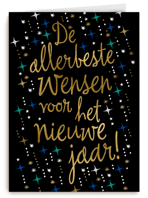 nieuwjaarskaart klassiek zwart met sterren