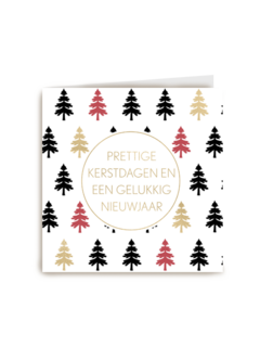 kerstkaart hip gekleurde kerstbomen