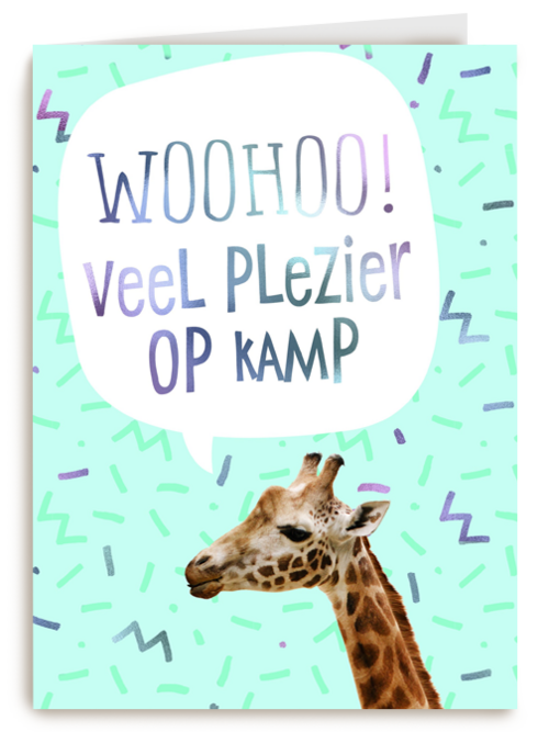 Op kamp kaart giraffe woohoo veel plezier