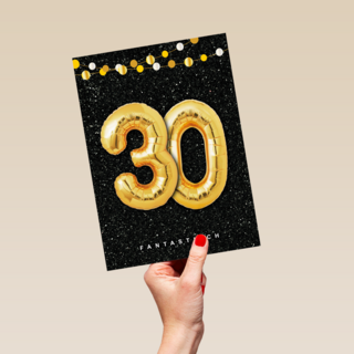 Verjaardagskaart leeftijden 30 ballonletters