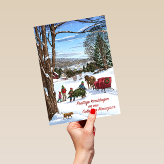 Klassieke kerstkaart met winter tafereel rendier