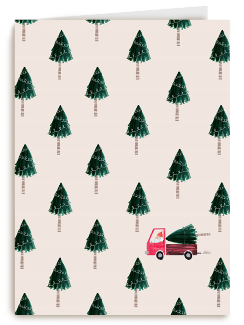 Kerstkaart kerstbomen met vrachtwagen