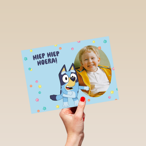 Bluey Hiep Hiep Hoera Fotokaart