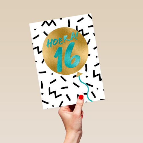 Verjaardagskaart hoera 16 tiener jongen