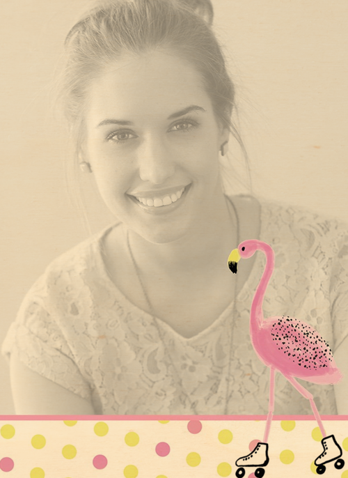 fotokaart staand flamingo op rolschaatsen