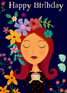 Verjaardagskaart Vrouw met bloemen in haar