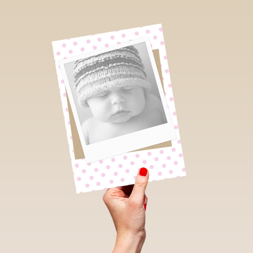 fotokaart staand roze stippen