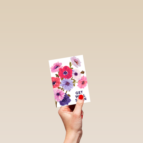 Beterschapskaart vrouw Bloemen Get well soon Engels