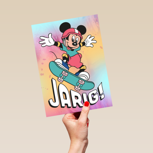Verjaardagskaart Mickey Mouse skateboard