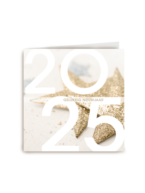 Kaart Hallmark | Nieuwjaar | Nieuwjaarskaart Met Gouden Sterren En Tekst Gelukkig Nieuwjaar 2025
