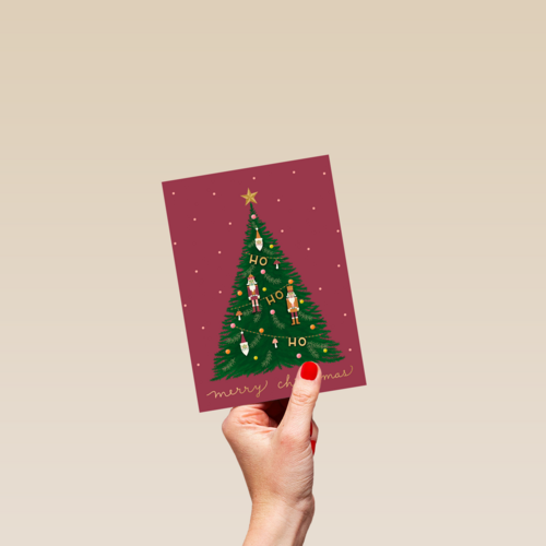 Kerstkaart kerstboom nutcracker