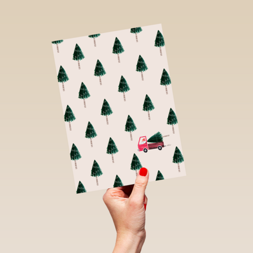 Kerstkaart kerstbomen met vrachtwagen