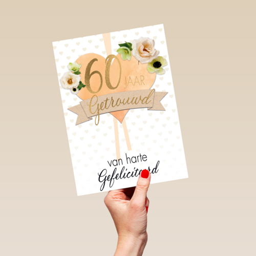 huwelijkskaart 60 jaar getrouwd hart bloemen