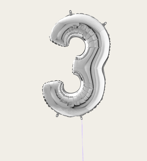 Cijferballon 3 Jaar Zilver XL