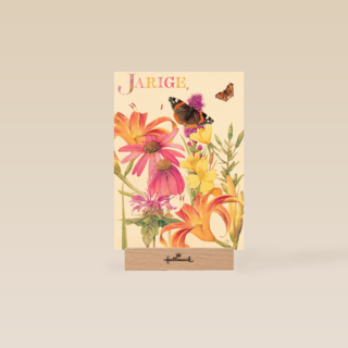 voor de jarige gekleurde bloemen en vlinders