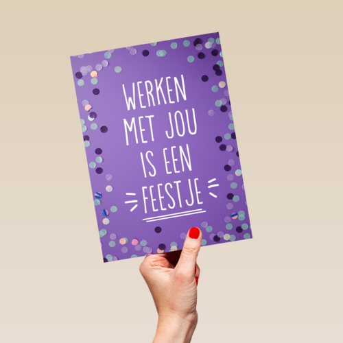 Bedankt kaart thuiswerken werken met jou is een feestje