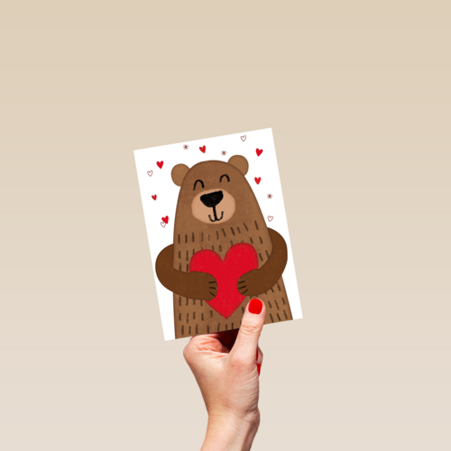 valentijnskaart klassiek beer met hart
