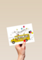 Snoopy verjaardagskaart schoolbus