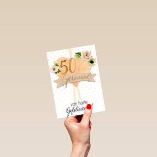 huwelijkskaart 50 jaar getrouwd hart bloemen