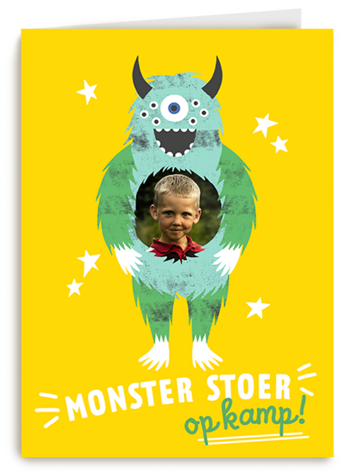 Monster stoer op kamp fotokaart
