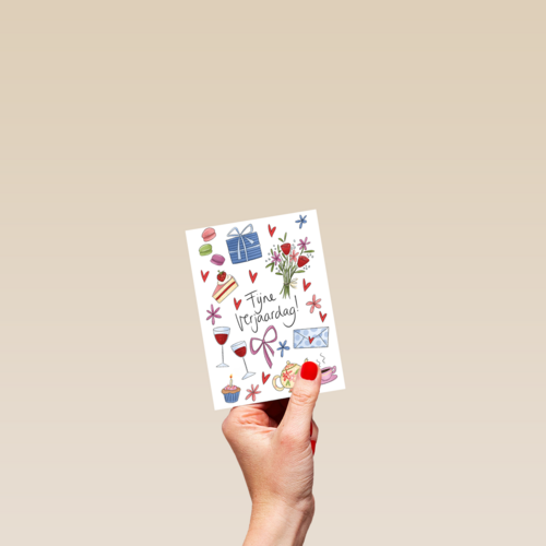 verjaardag kaart matia fijne verjaardag bloemen wijn taart