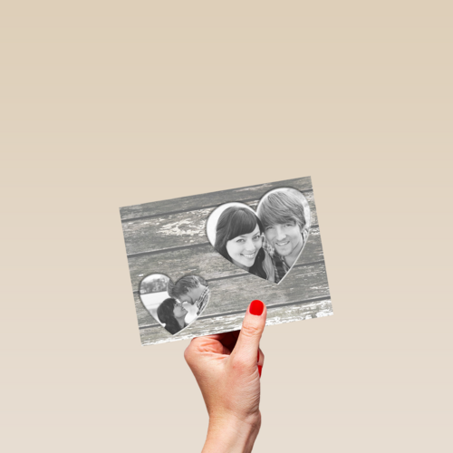 fotokaart hout met twee hartjes