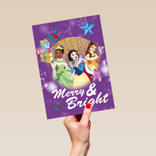 Kerstkaart Disney prinsessen Merry and bright