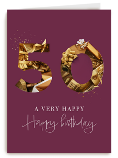 Verjaardagskaart 50 goud cadeau