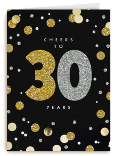 Verjaardagskaart leeftijden Cheers to 30 years zilver goud zwart