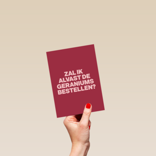 verjaardag kaart andc zal ik de geraniums alvast bestellen