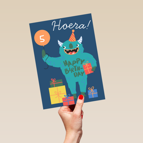 Hoera monsterkaart Happy Birthday