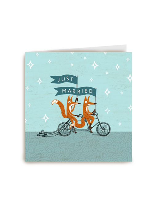 Kaart Hallmark | Felicitatie Huwelijk | Trouwkaart Grappig 2 Vossen Op Fiets
