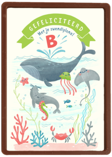 Zwemdiploma B kaart met walvis