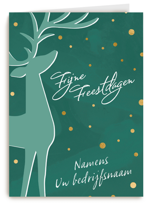 kerstkaart met rendier op groene achtergrond