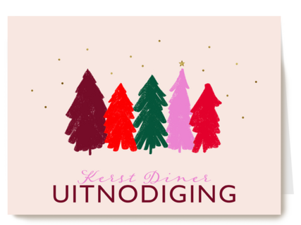 Kerstkaart uitnodiging kerstdiner kerstbomen