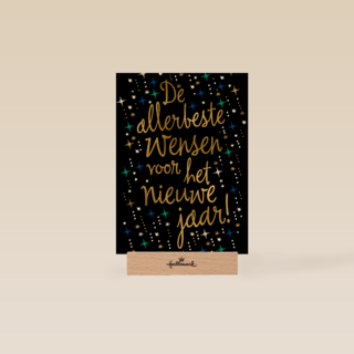 nieuwjaarskaart klassiek zwart met sterren