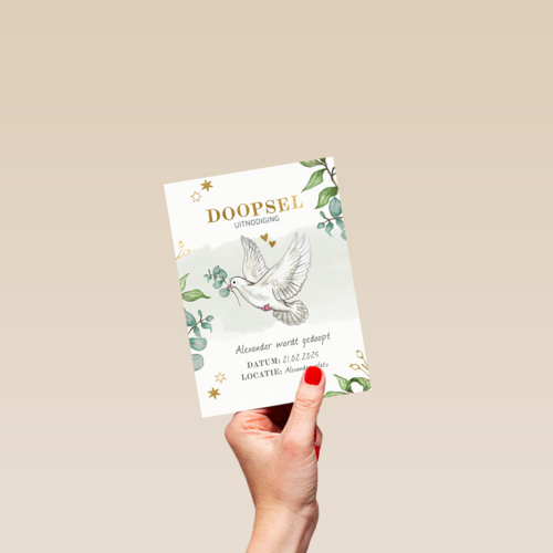 Doopsel uitnodiging duif groen