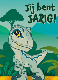Blauwe dino verjaardagskaart