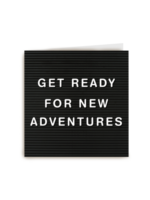 letterbord kaart met de tekst get ready for new adventures