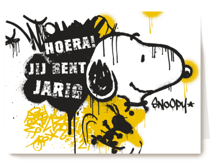 verjaardagskaart tiener Snoopy zwart geel