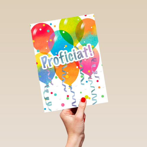 proficiat met ballonnen en confetti