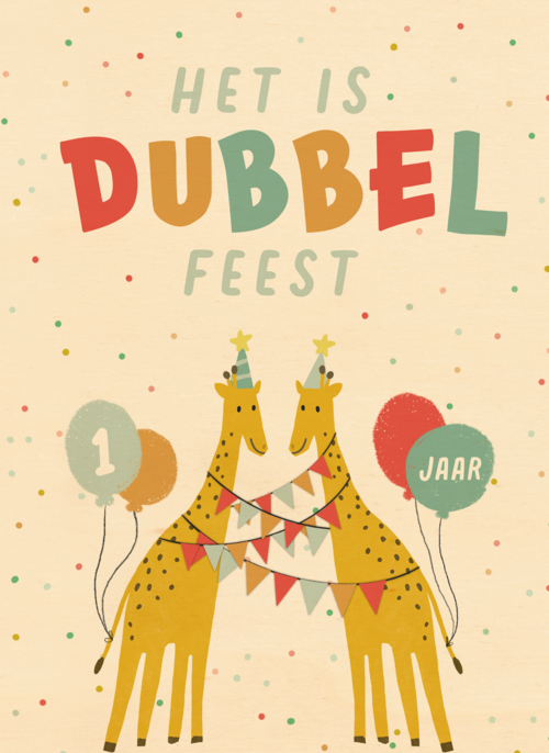 dubbel feest met twee giraffen en confetti
