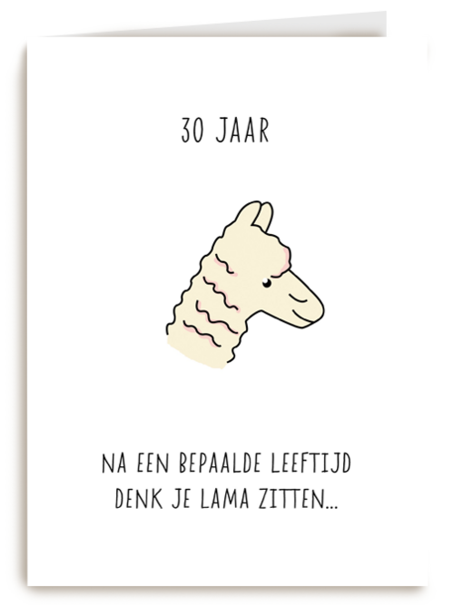 verjaardagskaart 30 jaar denk je lama zitten